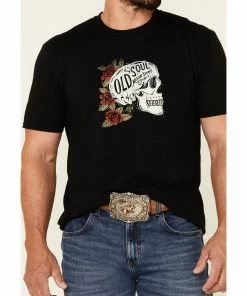 Moonshine Spirit Men's Black Old Soul Floral Skull Graphic Short Sleeve T-Shirt  -Moonshine Spirit Shop 2000349496 001 P3