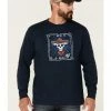 Moonshine Spirit Men's Heather Navy Framed Skull Graphic Long Sleeve T-Shirt 