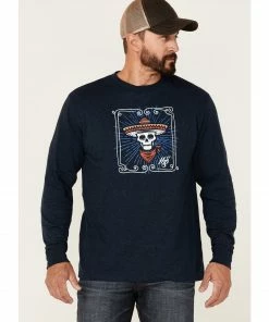 Moonshine Spirit Men's Heather Navy Framed Skull Graphic Long Sleeve T-ShirtÂ