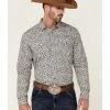 Moonshine Spirit Men's Small Patch Floral Print Long Sleeve Snap Western Shirt  Cream/black
