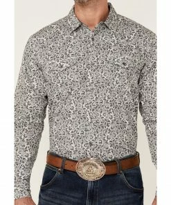 Moonshine Spirit Men's Small Patch Floral Print Long Sleeve Snap Western Shirt  Cream/black -Moonshine Spirit Shop 2000351693 922 P3