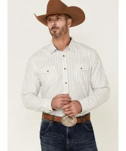 Moonshine Spirit Men's Clean Lines Stripe Long Sleeve Snap Western Shirt  White
