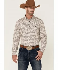 Moonshine Spirit Men's Sundial Southwestern Geo Print Long Sleeve Snap Western Shirt  Ivory