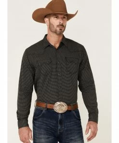 Moonshine Spirit Moonshine Spriit Men's Cross Hatch Geo Print Long Sleeve Snap Western Shirt  Black