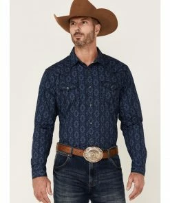 Moonshine Spirit Men's Reverb Large Medallion Print Long Sleeve Snap Western Shirt  Charcoal -Moonshine Spirit Shop 2000351701 022 P1 1