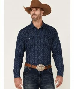Moonshine Spirit Men's Reverb Large Medallion Print Long Sleeve Snap Western Shirt  Charcoal
