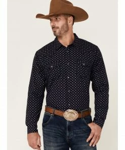 Moonshine Spirit Men's Basket Case Abstract Floral Print Long Sleeve Snap Western Shirt Navy