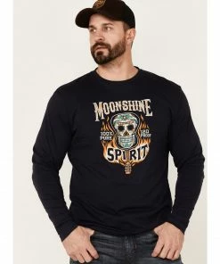 Moonshine Spirit Men's Guitar Fire Skull Graphic Long Sleeve T-Shirt 