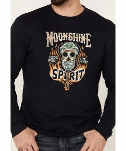 Moonshine Spirit Men's Guitar Fire Skull Graphic Long Sleeve T-Shirt  -Moonshine Spirit Shop 2000351757 410 P3