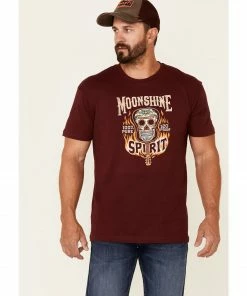 Moonshine Spirit Men's Maroon Guitar Fire Graphic Short Sleeve T-Shirt 