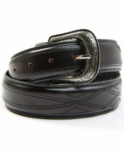 Moonshine Spirit Men's Black Cherry Stitched Pattern Leather Belt