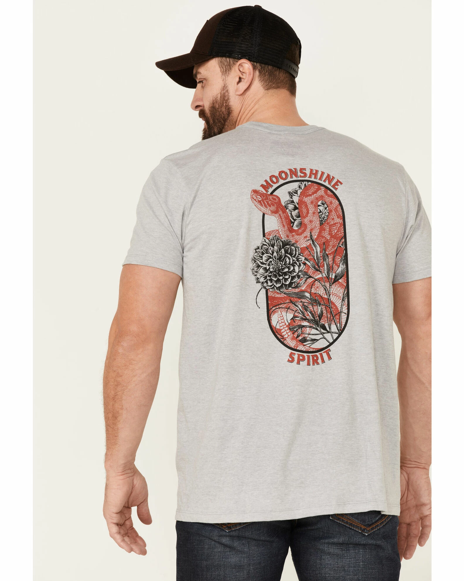 Moonshine Spirit Men's Grey Floral Snake Graphic Short Sleeve T-Shirt 4 Moonshine Spirit Men's Grey Floral Snake Graphic Short Sleeve T-Shirt - Image 4