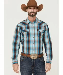 Moonshine Spirit Men's Blue Bayou Large Plaid Long Sleeve Snap Western Shirt 