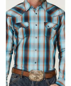 Moonshine Spirit Men's Blue Bayou Large Plaid Long Sleeve Snap Western Shirt  -Moonshine Spirit Shop 2000359390 440 P3