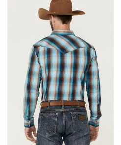 Moonshine Spirit Men's Blue Bayou Large Plaid Long Sleeve Snap Western Shirt  -Moonshine Spirit Shop 2000359390 440 P4