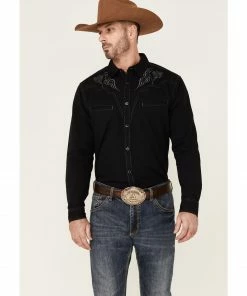 Moonshine Spirit Moonshine Spriit Men's Huck Dobby Stripe Embroidered Long Sleeve Snap Western Shirt  Black