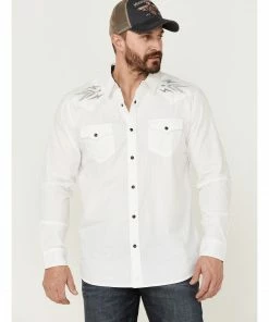 Moonshine Spirit Men's Relic Embroidered Southwestern Yoke Long Sleeve Snap Western Shirt  White