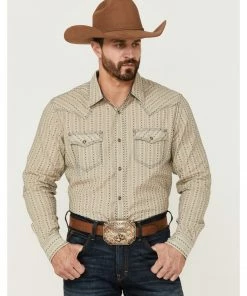 Moonshine Spirit Men's Dobby Stripe Long Sleeve Snap Western Shirt  Tan