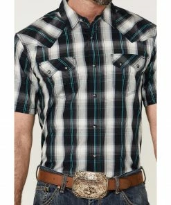 Moonshine Spirit Men's Fire Line Large Plaid Short Sleeve Snap Western Shirt  -Moonshine Spirit Shop 2000359554 410 P3