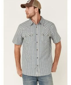 Moonshine Spirit Men's Santa Fe Dobby Plaid Short Sleeve Snap Western Shirt  Tan