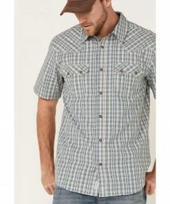 Moonshine Spirit Men's Santa Fe Dobby Plaid Short Sleeve Snap Western Shirt  Tan -Moonshine Spirit Shop 2000359555 280 P3