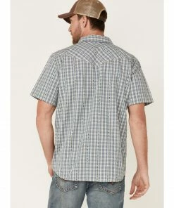 Moonshine Spirit Men's Santa Fe Dobby Plaid Short Sleeve Snap Western Shirt  Tan -Moonshine Spirit Shop 2000359555 280 P4