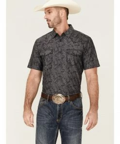 Moonshine Spirit Men's Pub Crawl Paisley Print Short Sleeve Snap Western Shirt  Black -Moonshine Spirit Shop 2000359556 001 P1 1