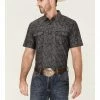 Moonshine Spirit Men's Pub Crawl Paisley Print Short Sleeve Snap Western Shirt  Black
