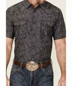 Moonshine Spirit Men's Pub Crawl Paisley Print Short Sleeve Snap Western Shirt  Black -Moonshine Spirit Shop 2000359556 001 P3
