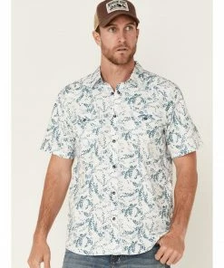 Moonshine Spirit Men's Vineyard Floral Print Short Sleeve Snap Western Shirt  White