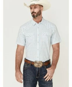 Moonshine Spirit Men's River Delta Small Plaid Short Sleeve Snap Western Shirt 