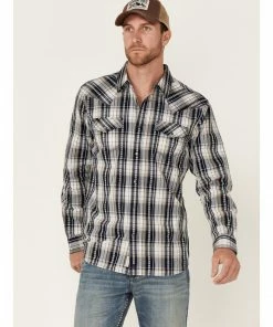 Moonshine Spirit Men's Talum Plaid Long Sleeve Snap Western Shirt  Navy