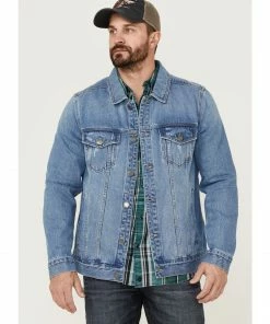 Moonshine Spirit Men's Button-Down Unlined Denim Trucker Jacket   Medium Wash -Moonshine Spirit Shop 2000362176 414 P1 1