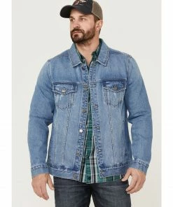 Moonshine Spirit Men's Button-Down Unlined Denim Trucker Jacket   Medium Wash