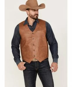 Moonshine Spirit Men's Redhawk Leather Woven Button-Down Western Vest  Rust Copper -Moonshine Spirit Shop 2000364464 220 P1 1