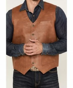 Moonshine Spirit Men's Redhawk Leather Woven Button-Down Western Vest  Rust Copper -Moonshine Spirit Shop 2000364464 220 P3