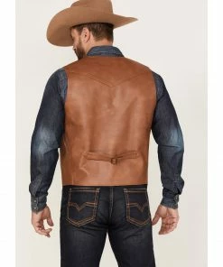 Moonshine Spirit Men's Redhawk Leather Woven Button-Down Western Vest  Rust Copper -Moonshine Spirit Shop 2000364464 220 P4