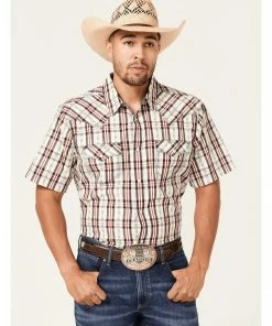 Moonshine Spirit Men's TNT Large Plaid Short Sleeve Snap Western Shirt  White