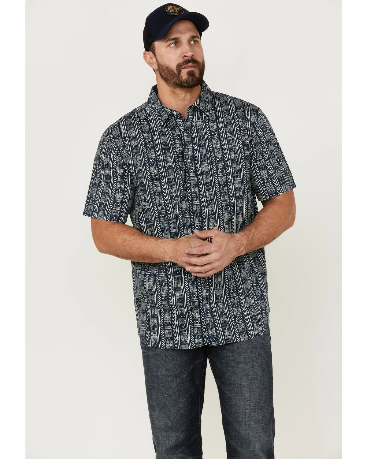Moonshine Spirit Men's Tikki Pole Southwestern Stripe Short Sleeve Snap Western Shirt Navy 5 Moonshine Spirit Men's Tikki Pole Southwestern Stripe Short Sleeve Snap Western Shirt Navy - Image 5