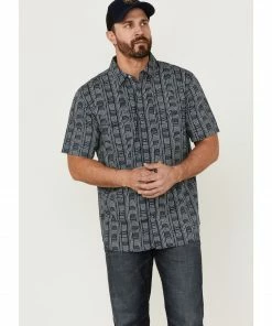 Moonshine Spirit Men's Tikki Pole Southwestern Stripe Short Sleeve Snap Western Shirt Navy