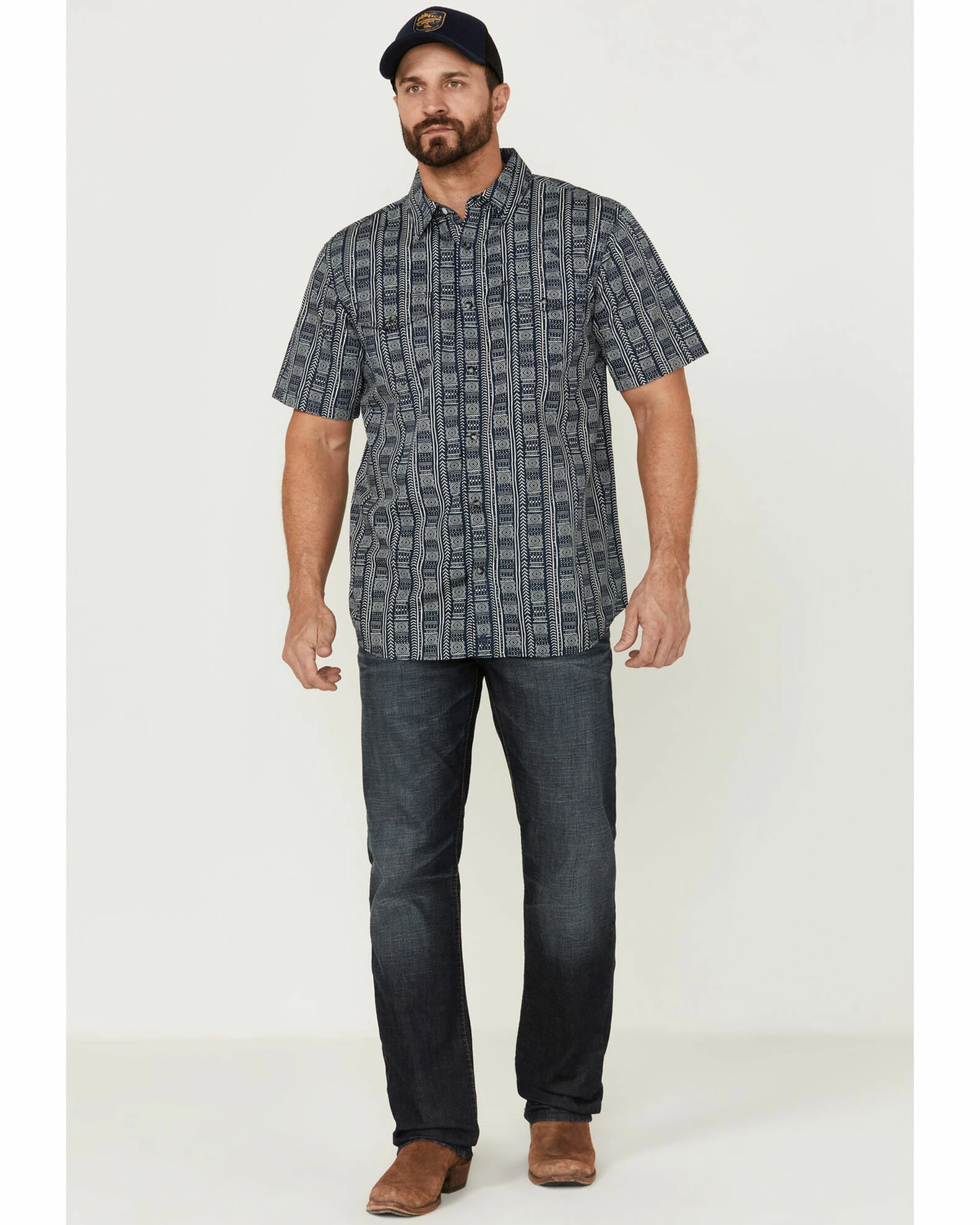 Moonshine Spirit Men's Tikki Pole Southwestern Stripe Short Sleeve Snap Western Shirt Navy 2 Moonshine Spirit Men's Tikki Pole Southwestern Stripe Short Sleeve Snap Western Shirt Navy - Image 2