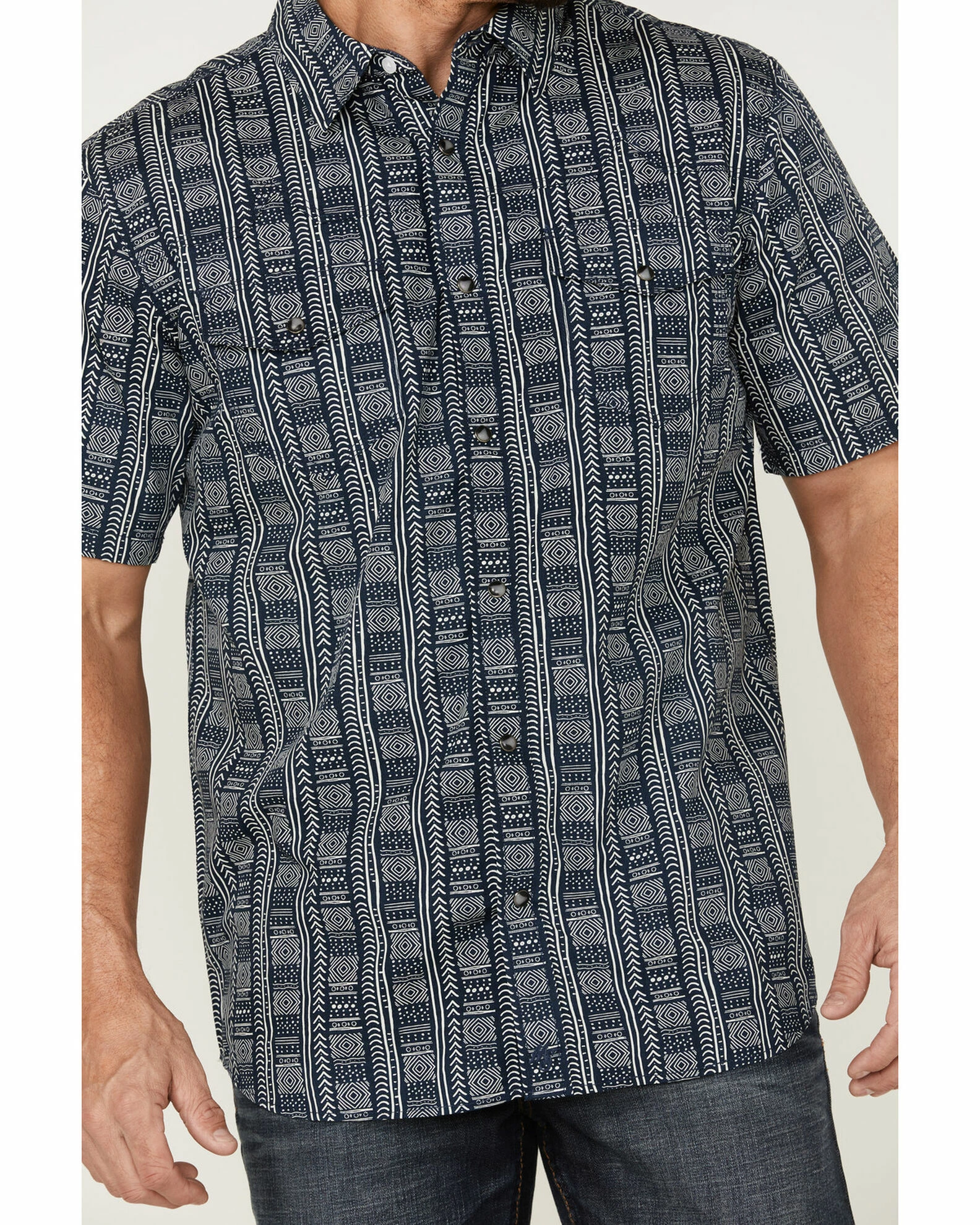 Moonshine Spirit Men's Tikki Pole Southwestern Stripe Short Sleeve Snap Western Shirt Navy 3 Moonshine Spirit Men's Tikki Pole Southwestern Stripe Short Sleeve Snap Western Shirt Navy - Image 3