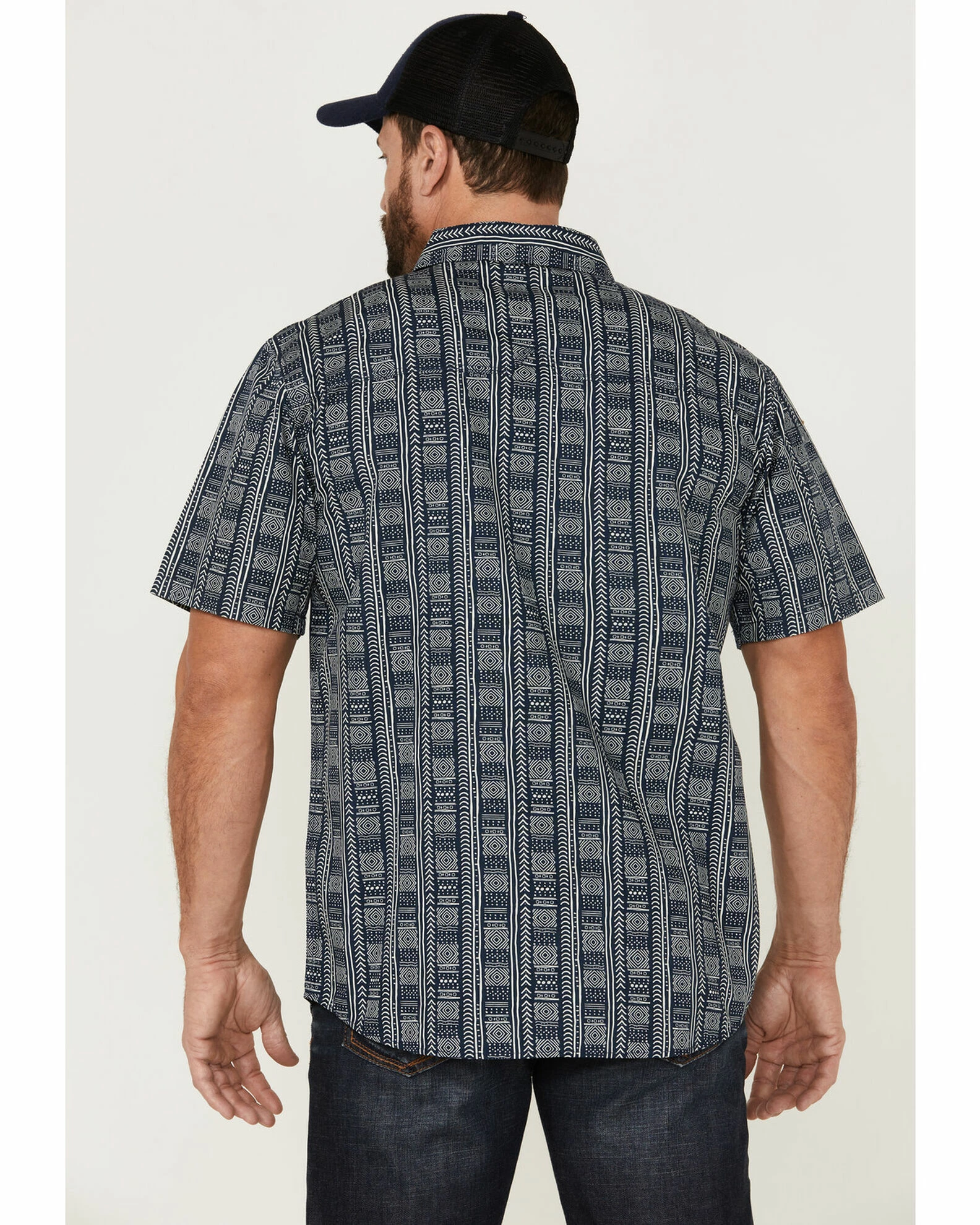 Moonshine Spirit Men's Tikki Pole Southwestern Stripe Short Sleeve Snap Western Shirt Navy 4 Moonshine Spirit Men's Tikki Pole Southwestern Stripe Short Sleeve Snap Western Shirt Navy - Image 4