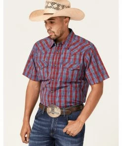 Moonshine Spirit Men's Roja Plaid Short Sleeve Snap Western Shirt  Navy