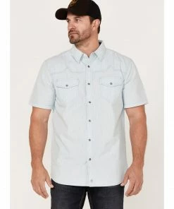 Moonshine Spirit Men's Side Stage Solid Short Sleeve Snap Western Shirt  Light Blue