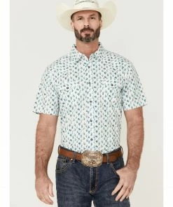 Moonshine Spirit Men's Blue Agave Floral Print Short Sleeve Snap Western Shirt  