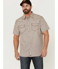 Moonshine Spirit Men's Sparky Medallion Geo Print Short Sleeve Snap Western Shirt  Burgundy -Moonshine Spirit Shop 2000364888 640 P1 1