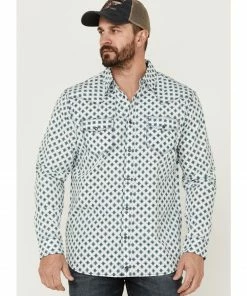 Moonshine Spirit Men's Southwestern Geo Print Long Sleeve Snap Western Shirt  Ivory