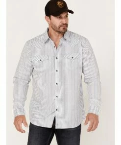 Moonshine Spirit Men's Coral Reef Floral Stripe Long Sleeve Snap Western Shirt  White