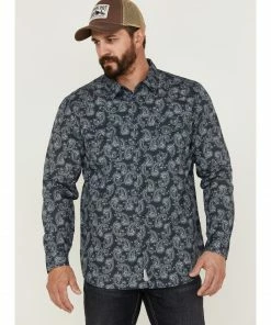 Moonshine Spirit Men's Amusement Large Paisley Print Long Sleeve Western Shirt  Navy